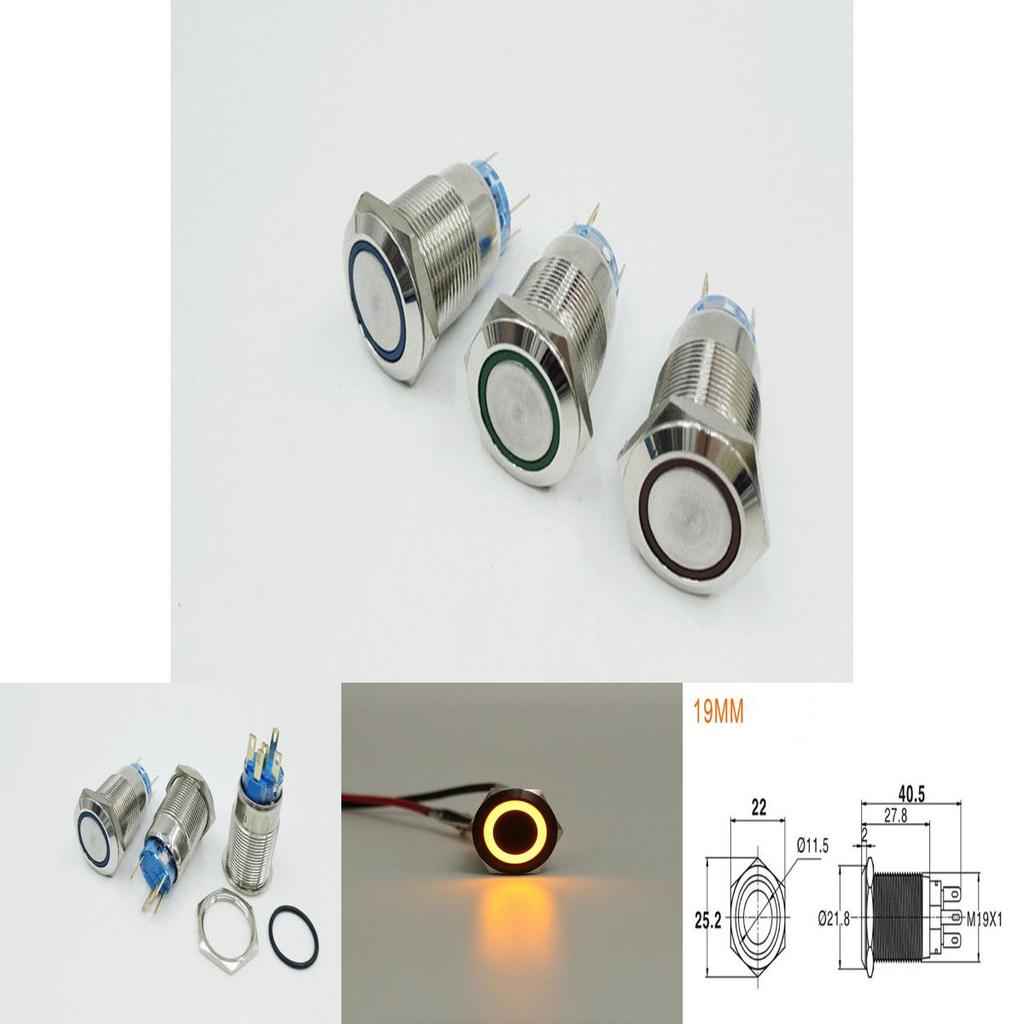 19mm Wasserdicht 12V Auto Armaturenbrett Metall Momentan Motor Drucktaster Schalter LED