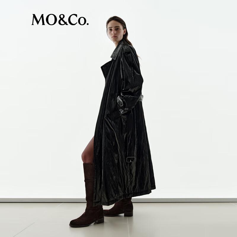 MO&Co. NOIR Faux Leather Double-Breasted Trench Coat