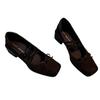 "Square Head Ballet" Retro Bow Mary Jane Single Shoes 2025 Autumn New Cross Lace-up Thick Heels Women