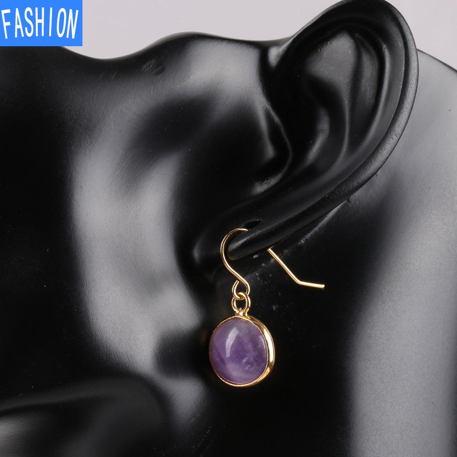 Creative Natural Convex Crystal Earrings Gold Plated Small European and American Personalized Earrings Fashion Amethyst Earrings