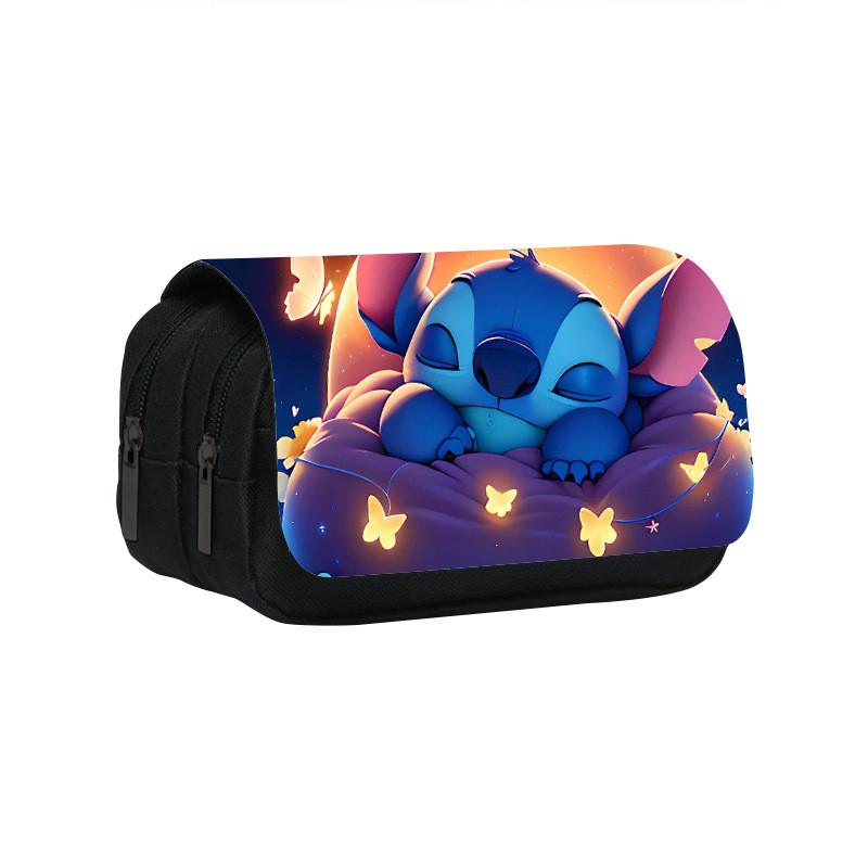 Stitch Double Layer Pencil Case For Students With Polyester Material And Storage Space