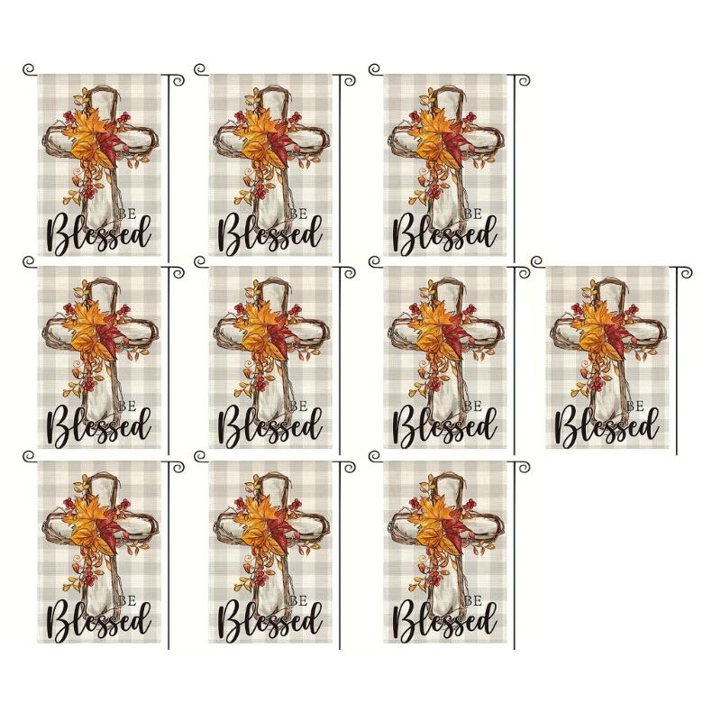 Double Sided Fall Yard Decoration Seasonal Maple Leaf Crosses Garden Flag 12x18 Inch for Thanksgiving Outdoor Display