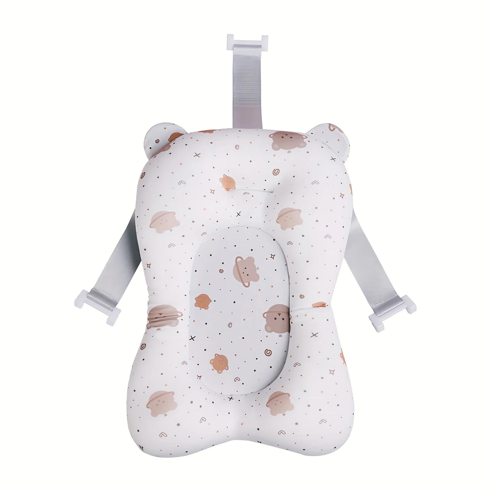 

1 шт. Удобная подушка для купания новорожденного - Регулируемая с поддержкой талии и шеи, милый мультяшный дизайн с принтом медведя и кролика, идеальный подарок