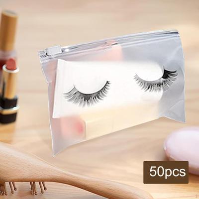 50 Count Lash Bags Empty Eyelash Makeup Zipper Pouches Reusable Washable Multi Functional Tool