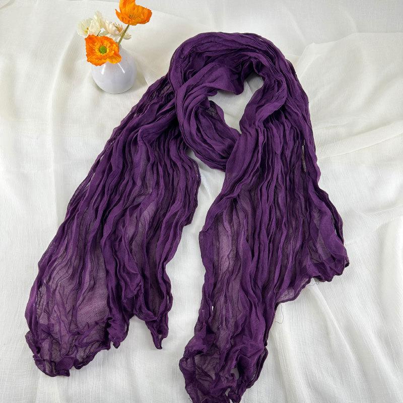 Solid Color Wrinkled Cotton and Linen Winter Warm Scarf