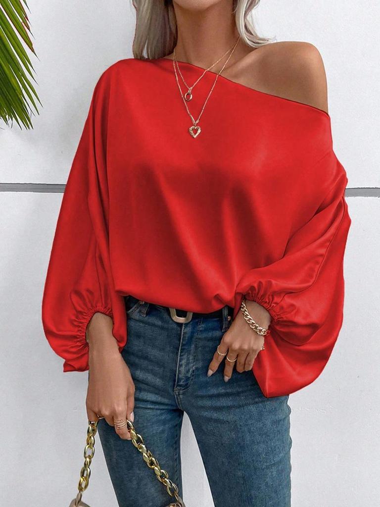 Women's 2025 Winter Off-the-Shoulder Satin Asymmetrical Top