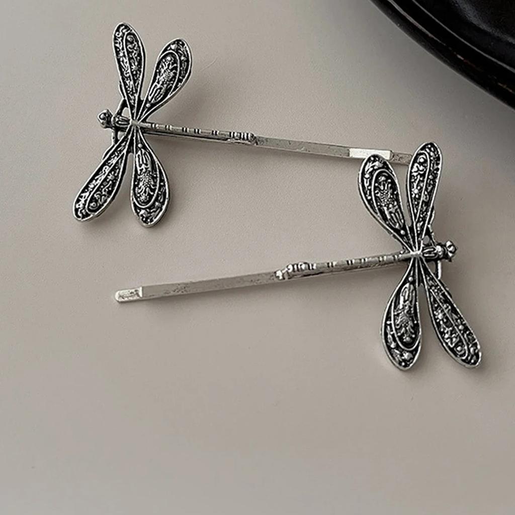 Set da 2 pezzi Fermaglio per capelli a forma di libellula argentata retrò, Fermaglio laterale per ragazza, Fermaglio per capelli per frangia spezzata sulla fronte, Fermaglio per capelli con design di nicchia