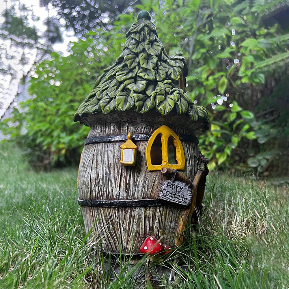 House Statue Solar Powered Led Light Resin Houses Sculptures House Figurine House Craft Miniature for Outdoor Patio Farmhouse