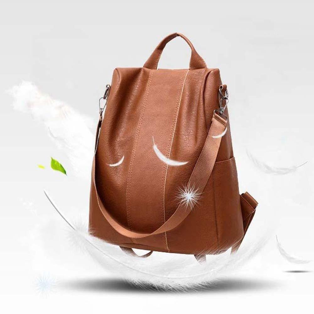 Elegant Soft PU Backpack Korean Style Solid Color Anti-theft Design Backpack Anti-splash Water Multi Pocket