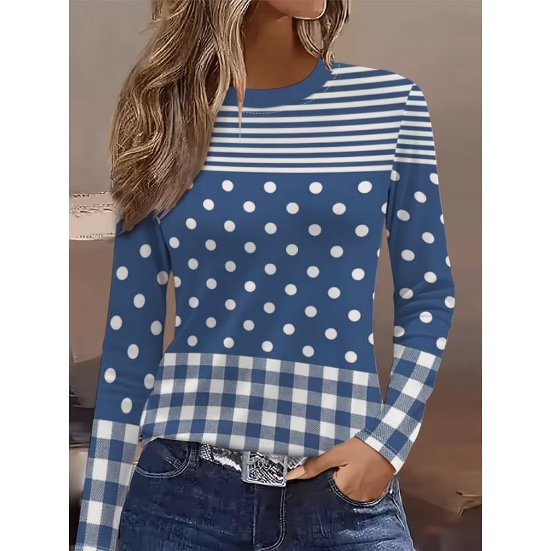 Color Block Striped Crew Neck Long Sleeve T-Shirt Slim Fit Casual Top Daily Wear