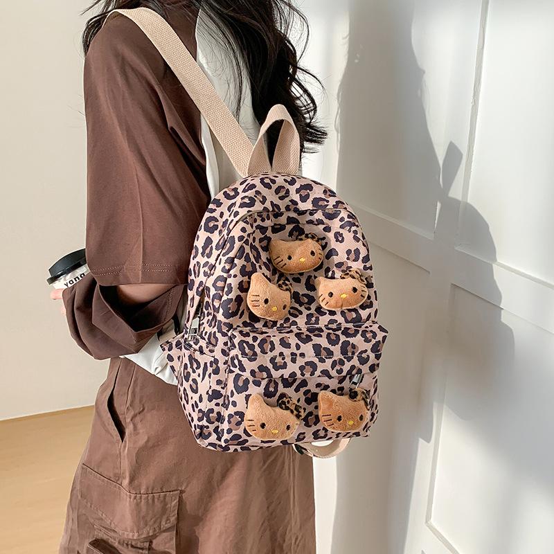 Schoolbag Plush Leopard Cat Backpack Kitty Cat Retro Mini Storage Bag Commuter Travel Babes Backpack
