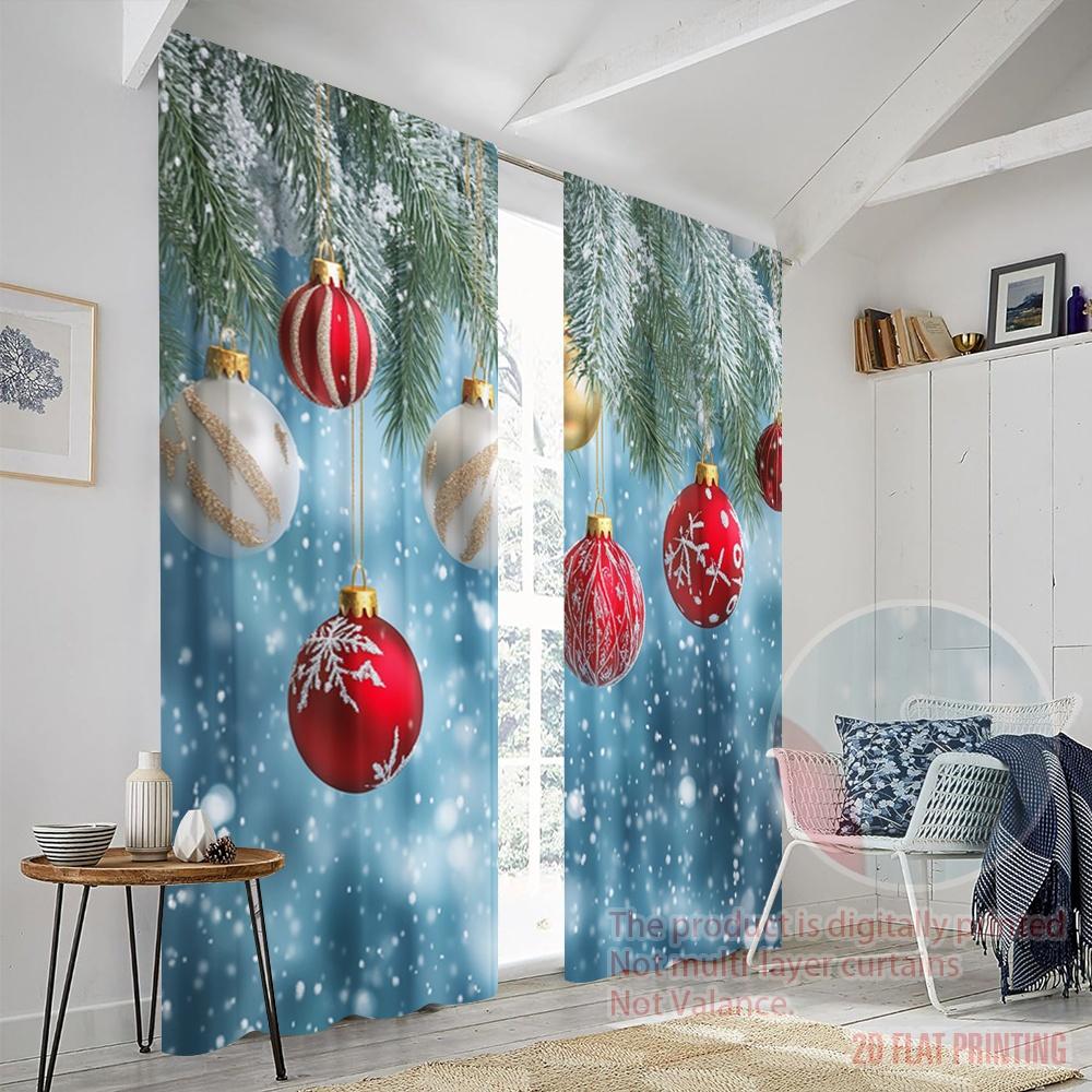2pcs,2D Plane Printing Light Filtering Curtains Christmas Ornaments Festive Holiday Winter (2) Versatile Durable Polyester