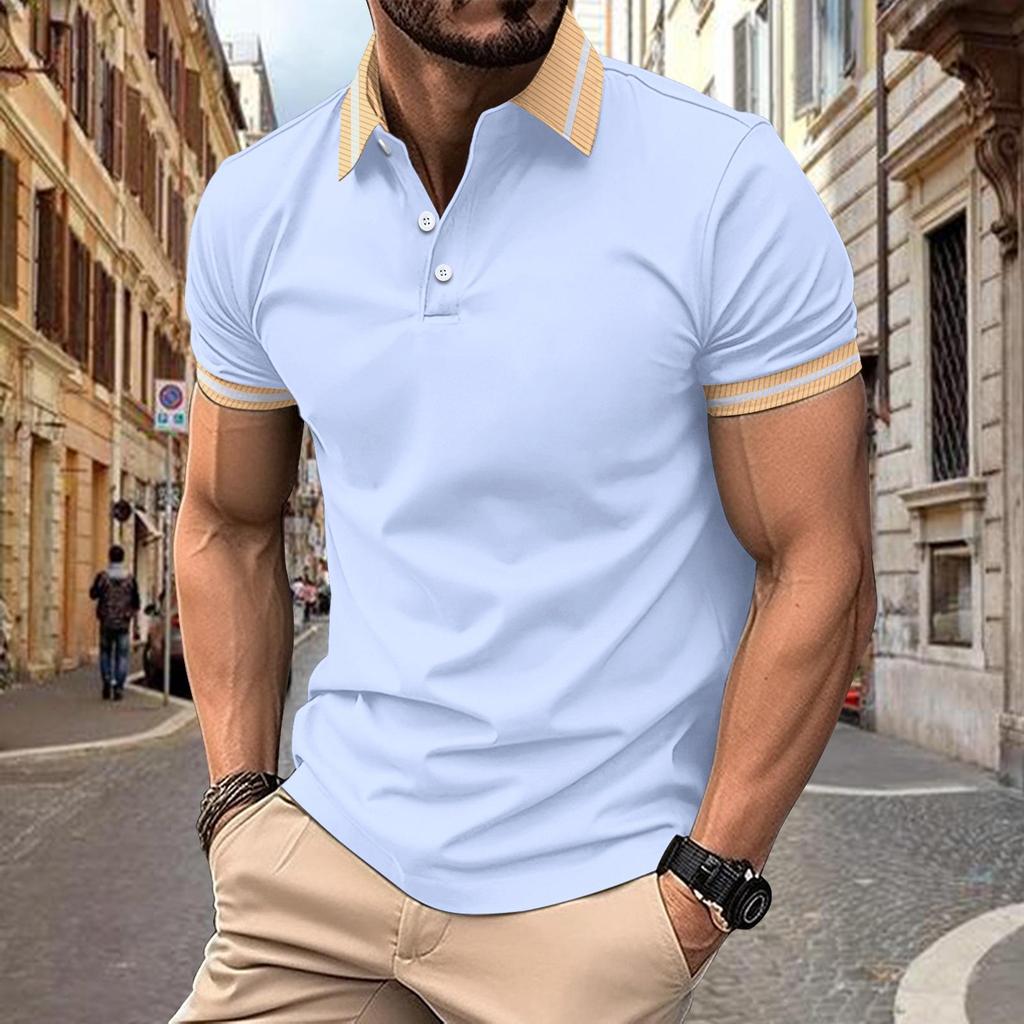 2024 Men's Summer Color-Block Button Sports Polo Shirt