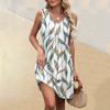 Women's Summer V-neck Casual Beach Vacation Style Vintage Print Sleeveless Splicing Dresses