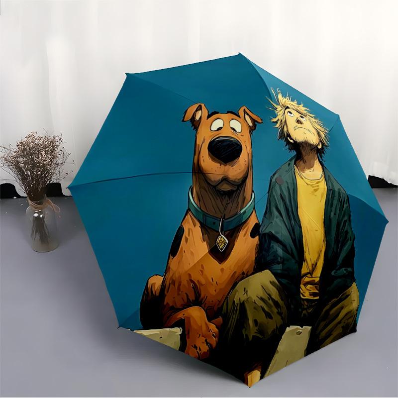 1pc ScoobyDoo Mystery Solvers Automatic Folding Umbrella - Compact 8-Rib Design, Durable Plastic & Iron, 059