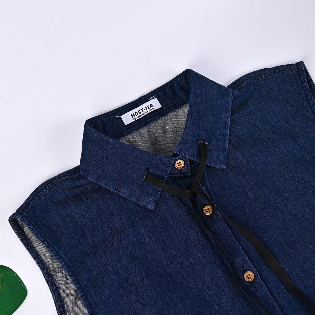 Original Store Lace-Up Denim Vest Stacked Vest Loose Bf Sleeveless Vest Vest Women'S Fake Collar