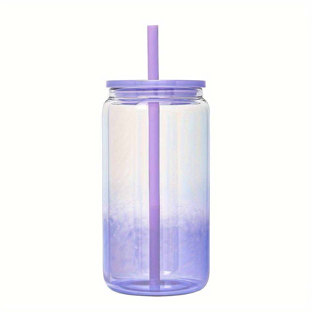 1 Stück 16oz (480ml) Mason Cups Glasbecher mit Farbverlauf, Deckel und Strohhalm, wiederverwendbarer Becher für Eiskaffee, Smoothies oder Boba-Becher