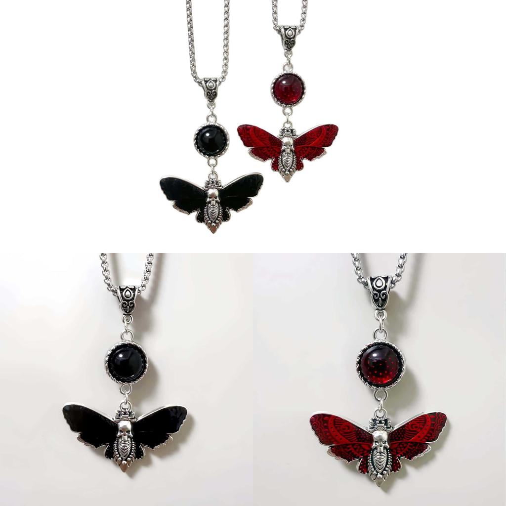 Gothic Skull Red Fly Earrings Necklace With Alloy Pendant For Halloween Costume Accessory