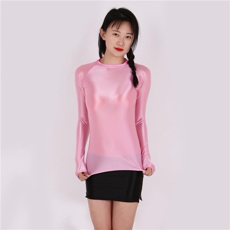 Sexy, Transparent, Breathable Bodycon T-Shirt - Oily Shiny Finish, European & American Plus Size, Comfortable Fit, 7051