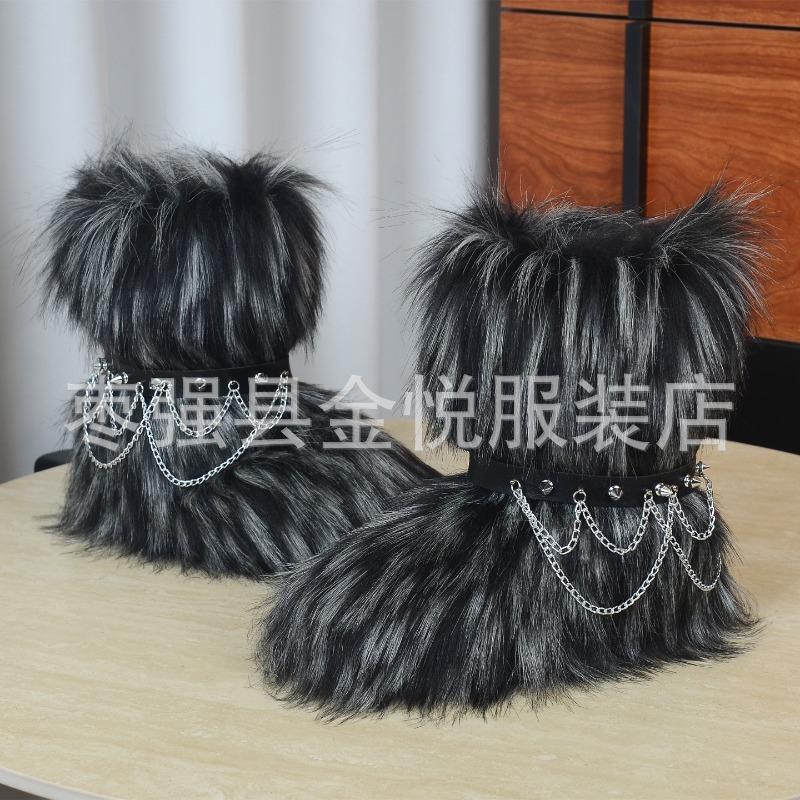 Fox Fur Snow Boots Autumn and Winter Warm and Cold Thickened Medium Tube Imitation Fur Boots Fashion Wool Boots