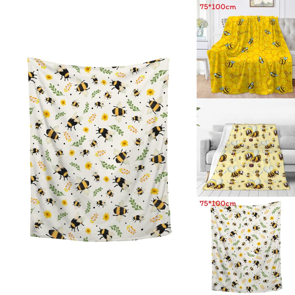 Modern Minimalist Cartoon Bee Fleece Throw Blanket For Childrens Bedroom And Living Room