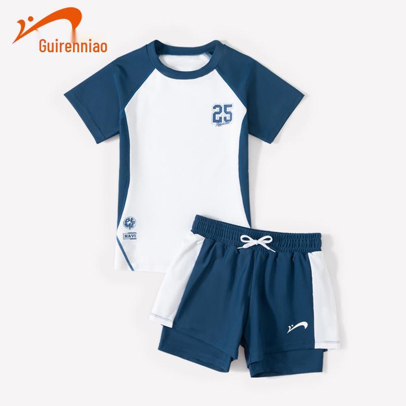 

Guirenniao 2024 Детский быстросохнущий купальник: Мужские плавки с квадратными штанинами и женский раздельный купальник для горячих источников. Size 12 (Height 120-130cm)