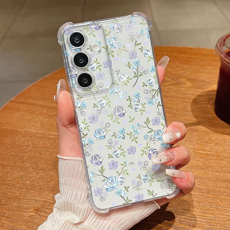 Blumenmuster Handyhülle Für Samsung Galaxy S26 S25 S24 S23 Ultra S22 S26 Plus S21 S24 S25 FE Transparent Stoßfest Weiche Abdeckung