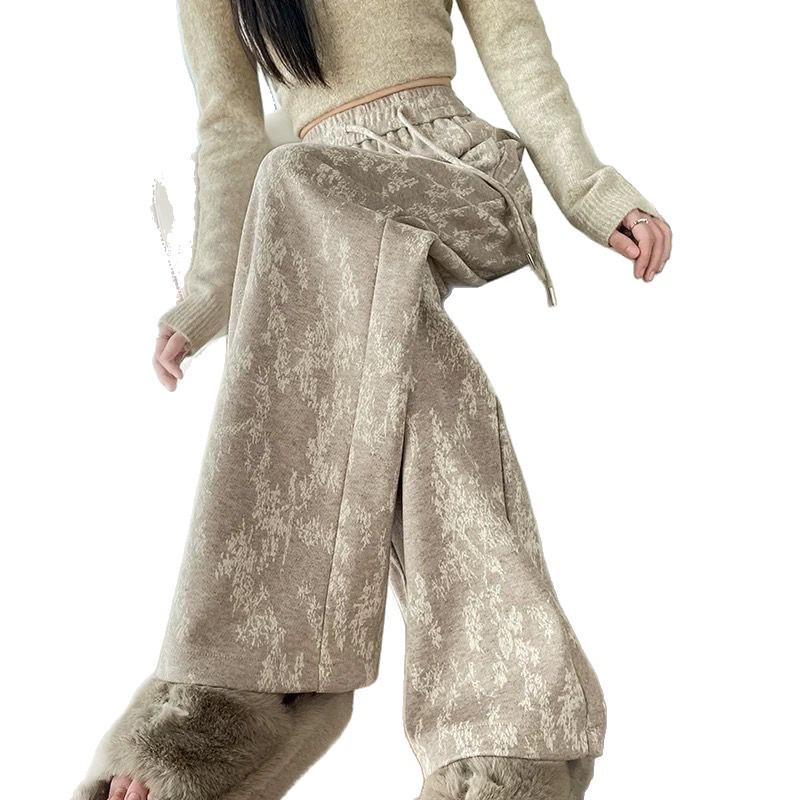 Pantaloni tricotati cu talie inalta, cu model jacquard si croiala larga, pentru femei, Colectia Toamna/Iarna 2025