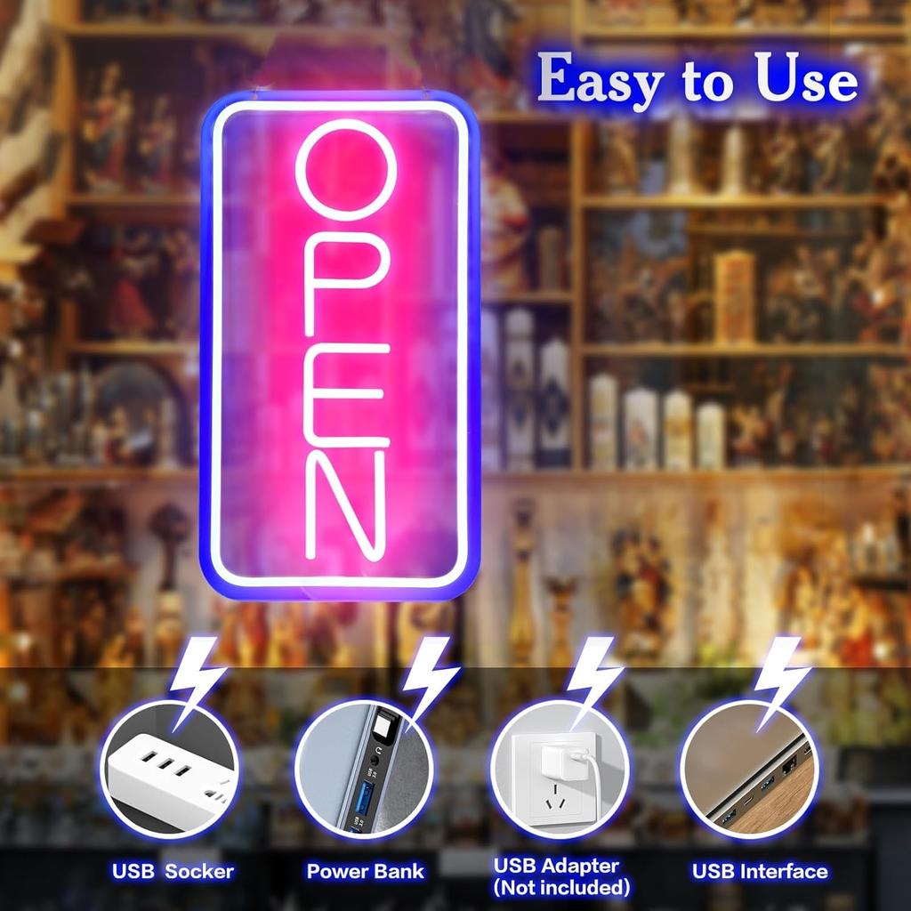 Rdutuok Led Neon Open Signs for Business,16.5"X 9" Light Up Open Signs Advertisement Board Electric Display Sign Powered by USB for Stores Window