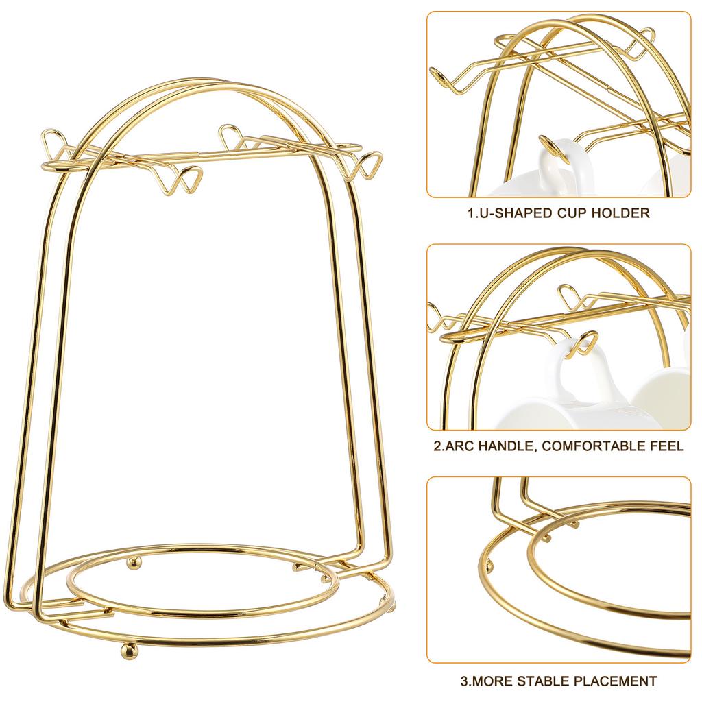 Iron Teacup and Saucer Display Stand Arched Rack for Hanging Cups Storing Saucers Kitchen Coffee Shop Cabinet Counter Storage