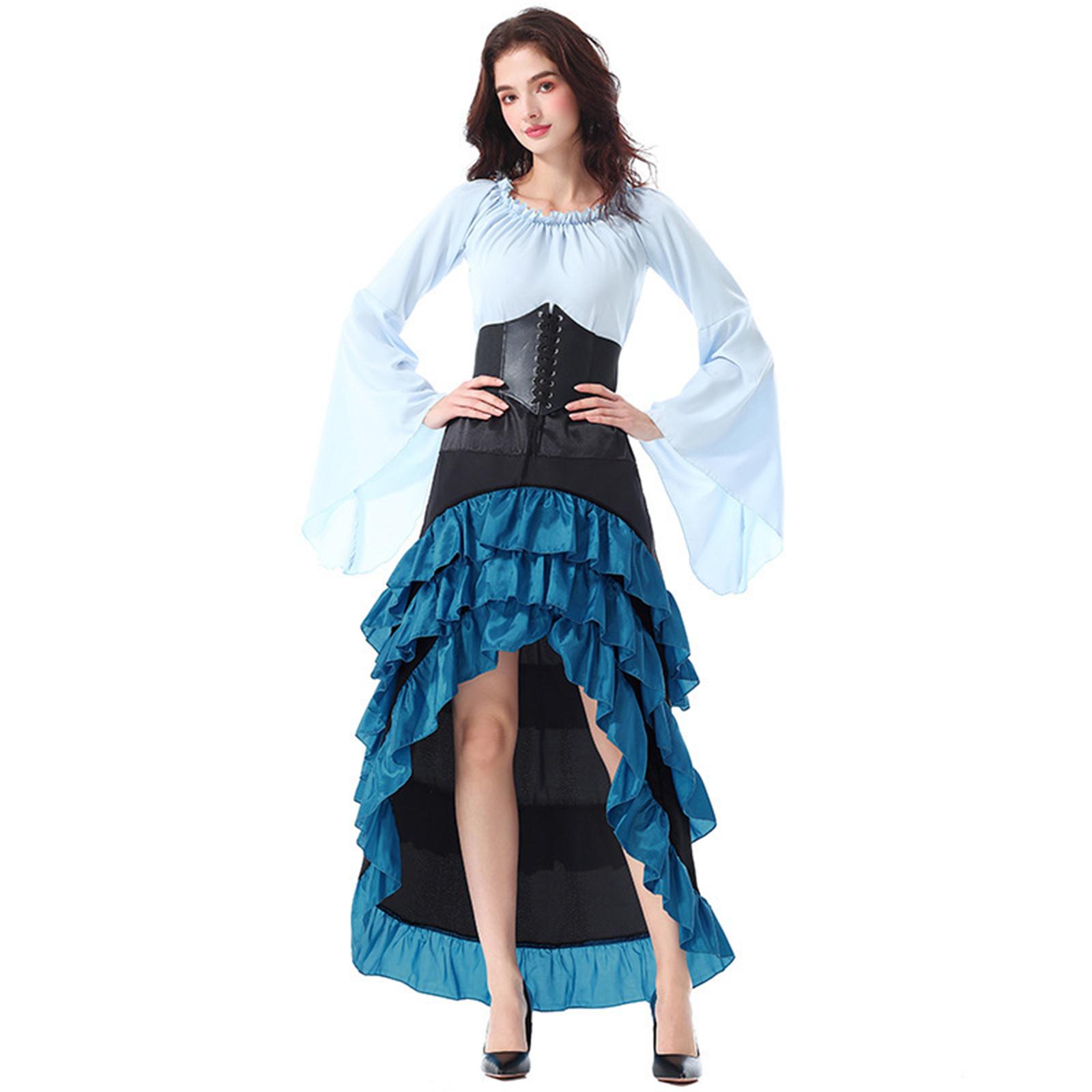 Women s High-Low Ruffle Hem Waist Tie Maxi Dress for Halloween Party S