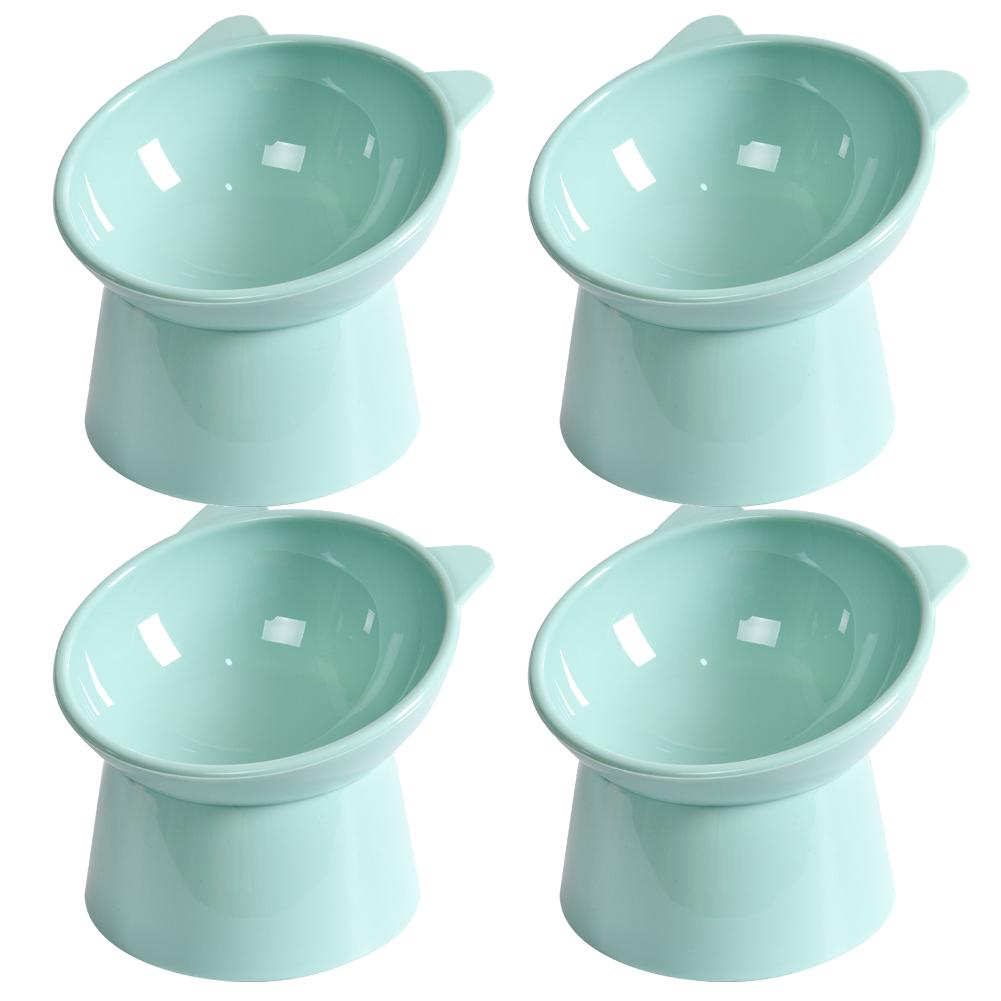

4-10PCS Tilted Cat Food Bowl Cat Food Dish Ergonomic Tall Dog Bowl Anti Vomiting Plastic Feeding Bowl for Flat- Faced Cats 4PCS синій