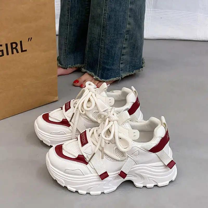 Fashion Autumn Ecoleather Ladies Heels Shoes Dress Women's Platform Heel Shoes Woman Sneakers Sport Pretty New Season Fat Trnis