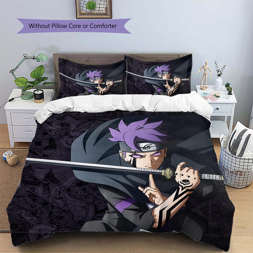 Naruto Character Pattern Bedding Home Decoration Birthday Gift (1 * Duvet Cover + 2 * Pillowcase, Without Core)