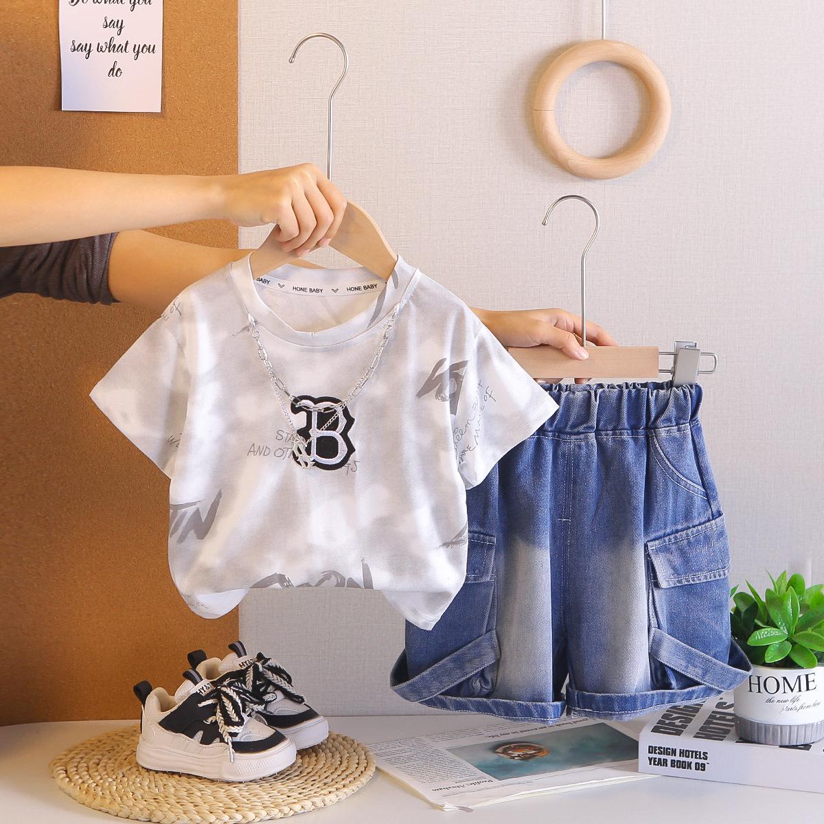 

Boys New Summer 2026 Casual Letter Print Short-Sleeve Top & Shorts Set XXL (120cm) білий