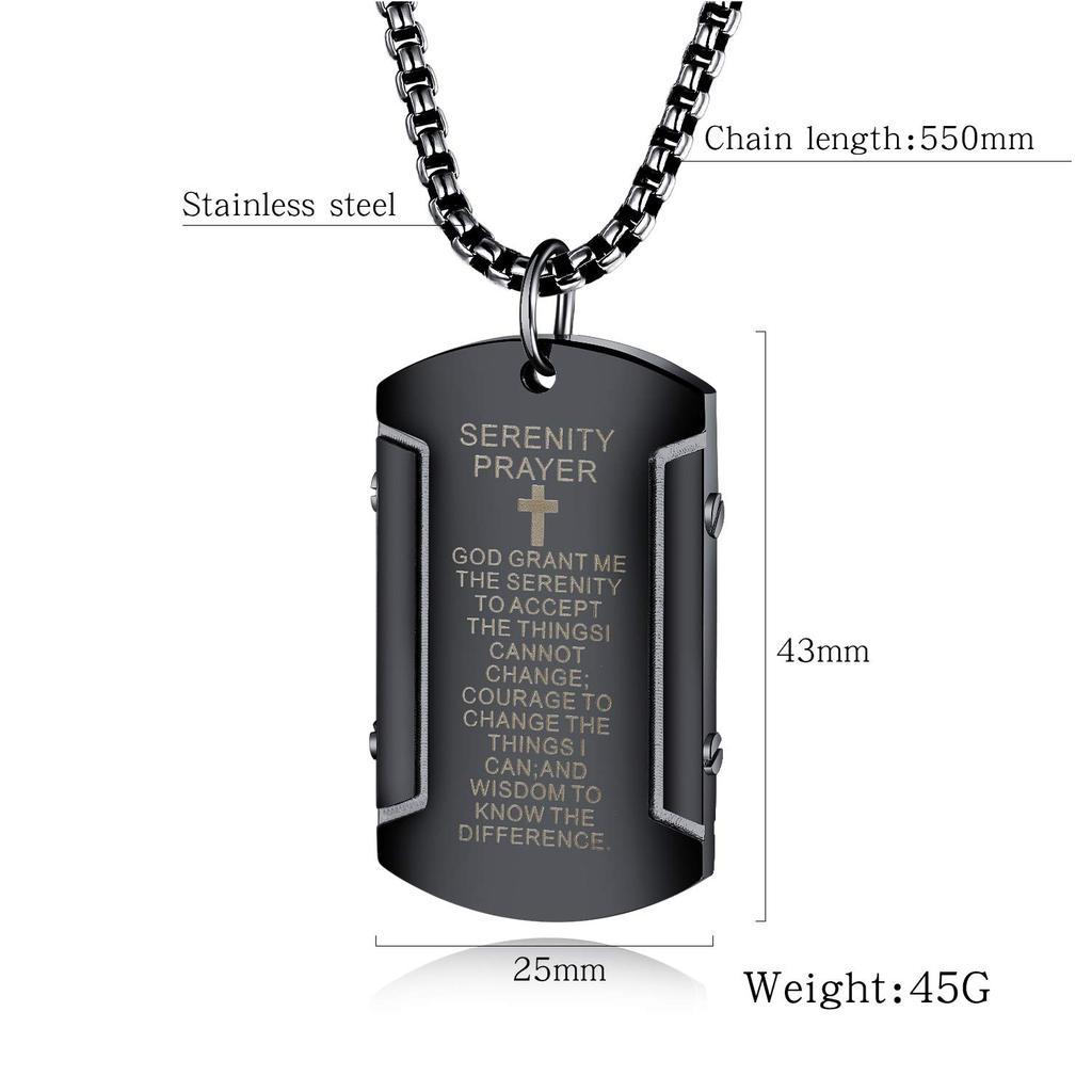 AIKS Cross Silver Stainless Engraved with Pendant Rectangular Protection from Antique Style Men's Necklace, Steel, Sutra, Plate, Necklace, Amulet,