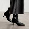 New Style Women's Wedge High Heel Short Boots Pointed Side Zipper Sexy Triangle Shaped Heel Stretch Soft Leather Ankle Boots