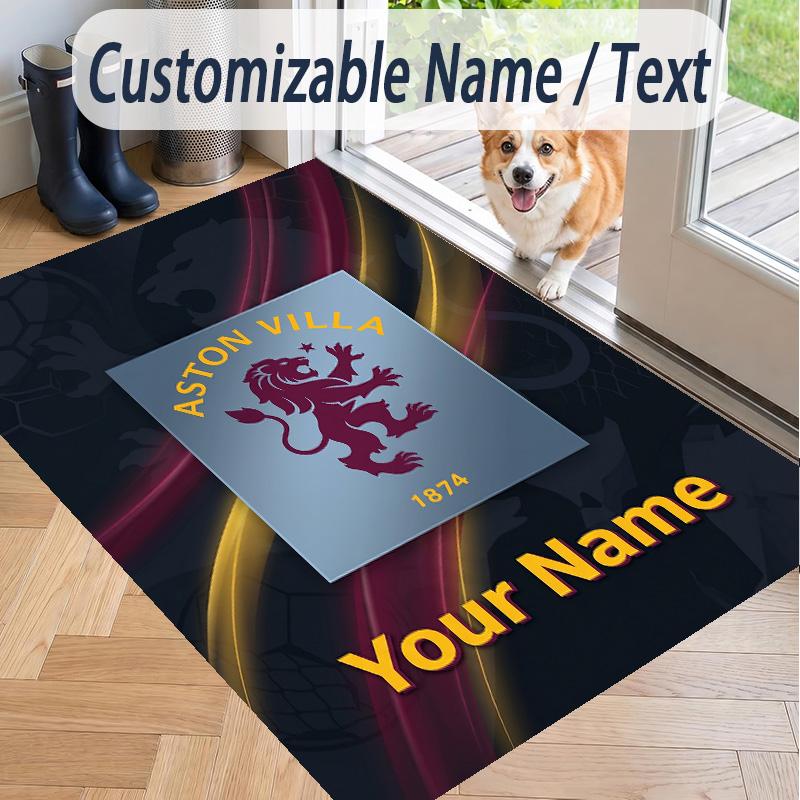 Custom Text Printed Rug Aston Villa Non Slip Floor Carpet For Home Room Decor