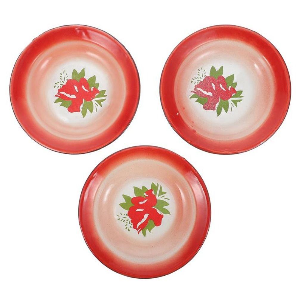 Nostalgic Theme Round Enamel Plate Old-fashioned Food Storage Tray Iron Enamel Dish Plate  Bread