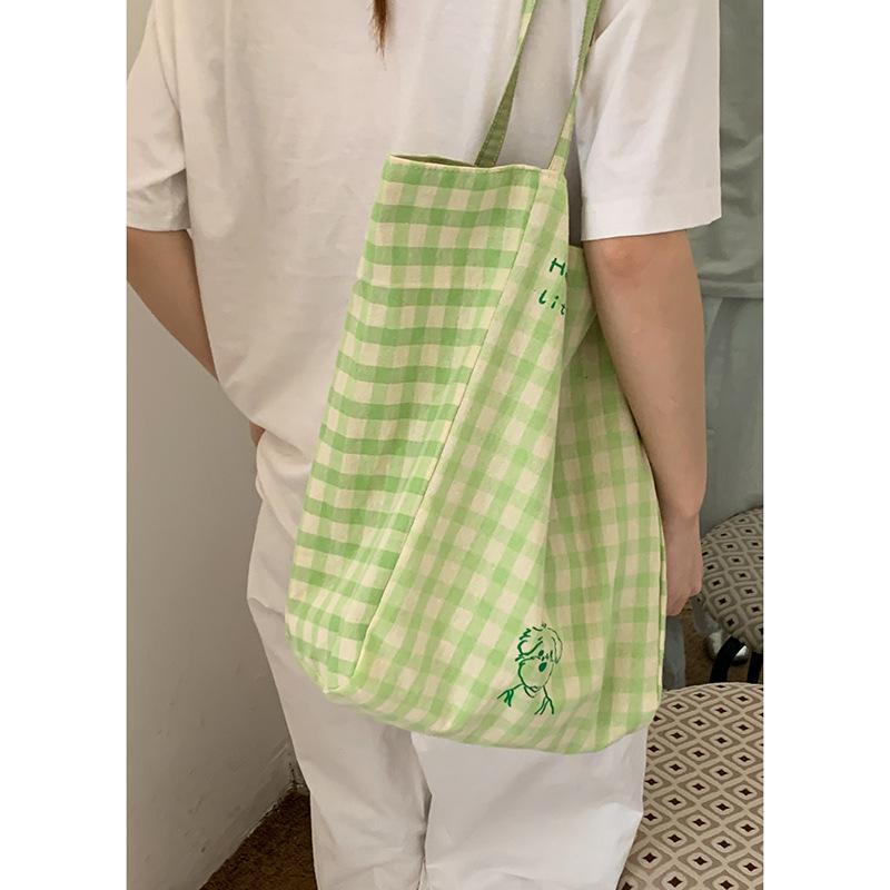 

Сумка Холщовая женская большой вместимости Новая милая модная клетчатая сумка через плечо Универсальная сумка-тоут