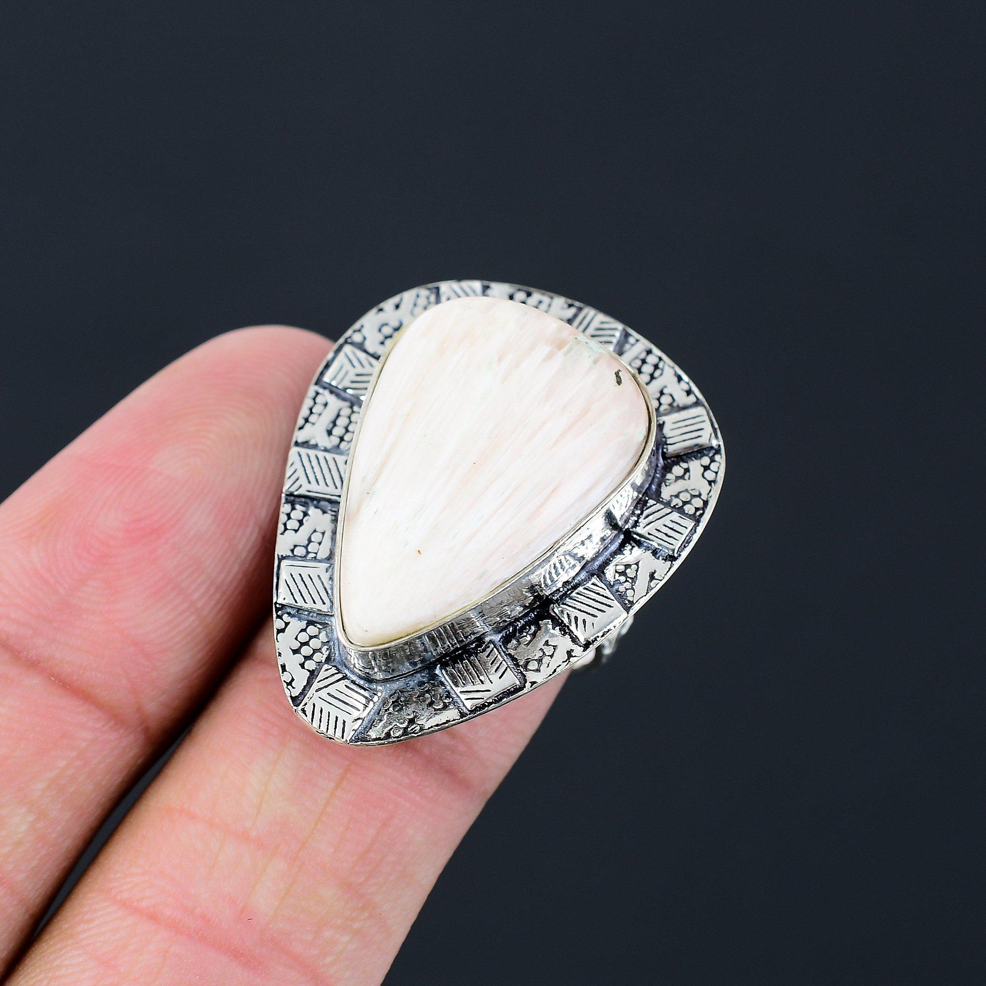 Pear Scolecite Gemstone Trendy Promise Ring Jewelry Size 7.5 925 Sterling Silver 7.5