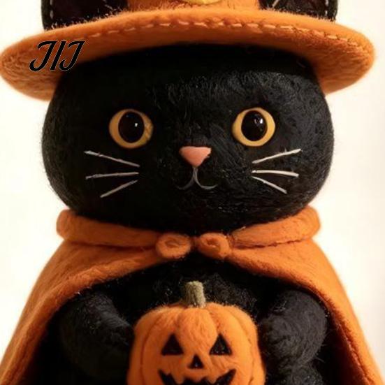 Rustic Autumn Tiered Tray Decor Halloween Wooden Witch Statue, Retro Felt Style Black Cat Ghost Decorative Figures Bat for Shelf Desk, Spooky Festive
