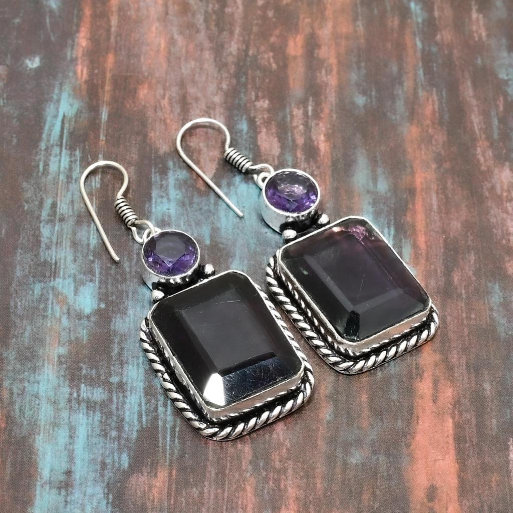 Ametista, pedra preciosa feita à mão 925 prata esterlina joias brinco para mulheres
