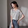 SOFSIL 2026 Summer Mulberry Silk V-Neck Print Short Sleeve Shirt
