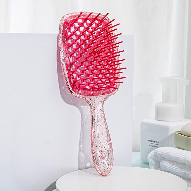 Brosse à cheveux démêlante à paillettes, peigne de massage, peigne pour cheveux emmêlés, brosses creuses pour cheveux bouclés et mouillés, peignes de salon DIY, outil de coiffure