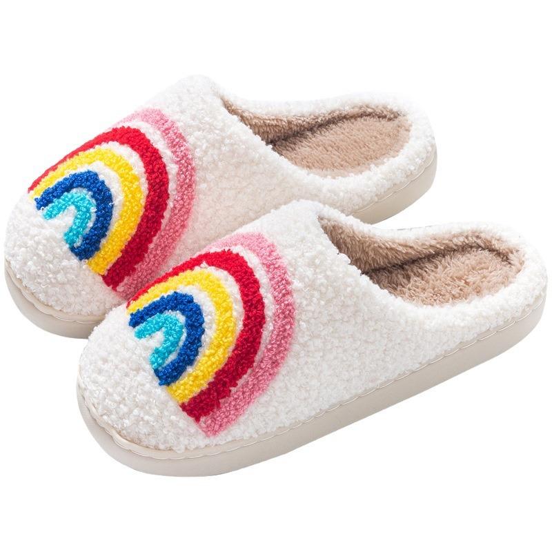 Rainbow autumn and winter men and women couple cotton slippers home indoor cute thick bottom cartoon non-slip