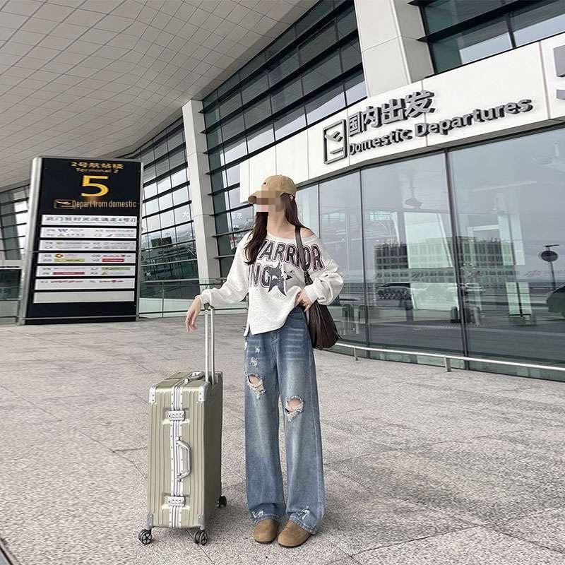 

Women s High-Waisted Ripped Jeans, Winter 2026 Design, Slim Fit, Wide Leg. 2XL светло-синий