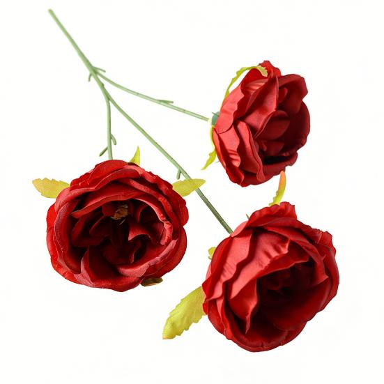 26" Artificial Rose Flower Realistic Fake Silk Rose Flower with Long Stems 3 Heads Full Blooms Faux Flower Branch for DIY Bridal Bouquet Home Wedding