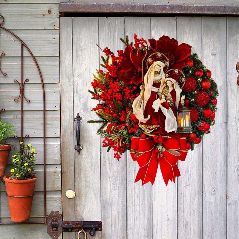 3D Christmas Hanging Sign Holy Jesus Print Berry Clusters Wreath Front Door Sign For Front Door Window Wall