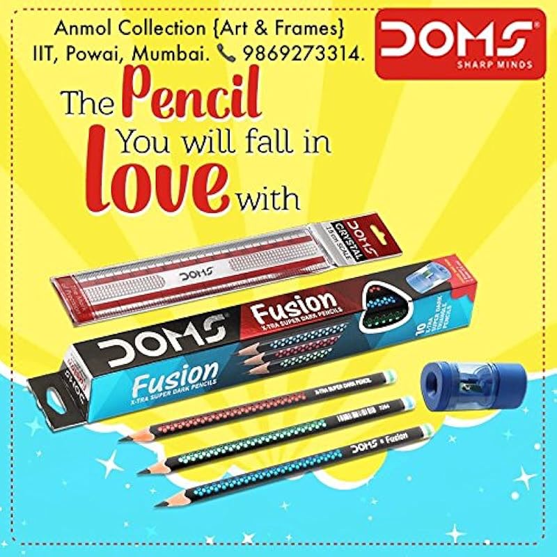 Doms Fusion Xtra Super Dark Pencil Box Pack | Dark & Neat Writing Which Stays Longer | Smooth Sharpning & With Soft & Co 2 count (Pack of 1)